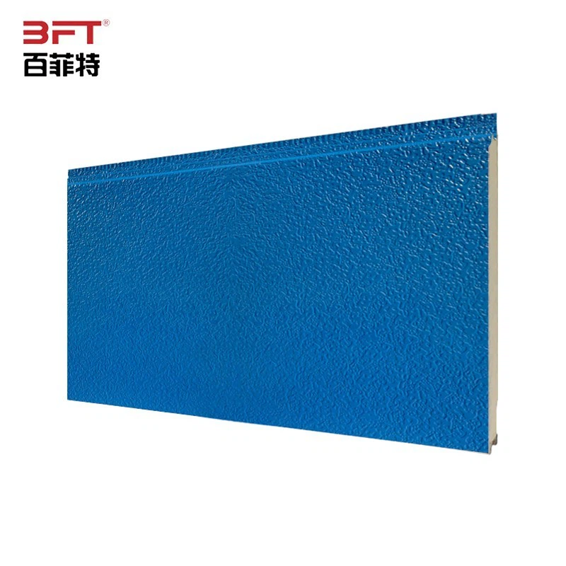 Paneles de fachada metálicos de yeso azul decorativo.